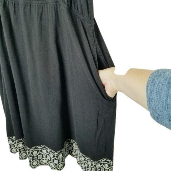 Black Old Navy Embroidered Ruffle Sleeve Cotton Rayon Dress L Pockets‎ Cottage - Picture 4 of 10